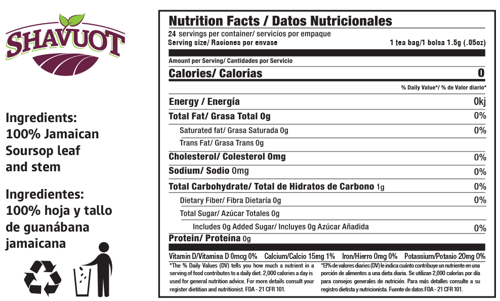 Shavuot Soursop Leaf Tea (24 tea bags)